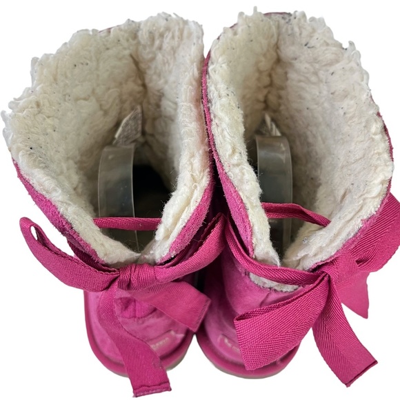 UGG KOOLABURRA ANDRA Short Pink Genuine Leather Suede Boots Bow Girls Shoes sz 3 - Picture 7 of 16